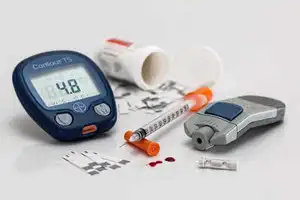 Blutzucker Messgerät, Insulin und Spritze bei Diabetes